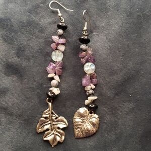 vintage Y2K | Bohemian amethyst and onyx beaded dangle earrings